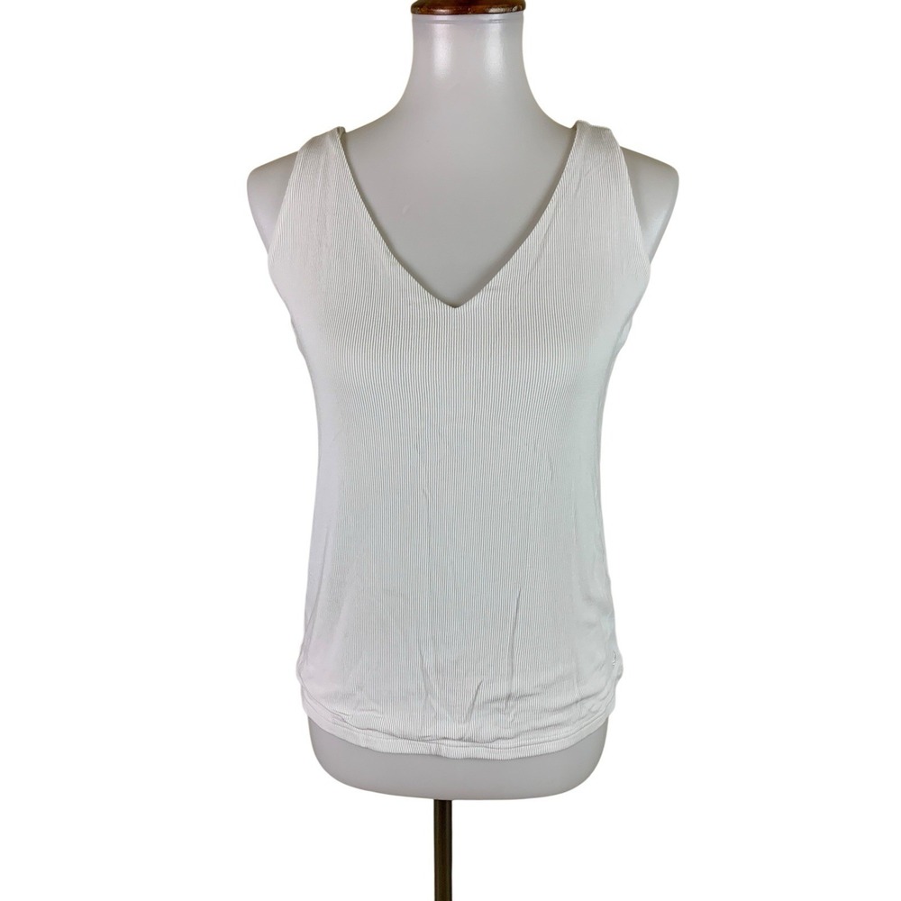 Cozy‎ Earth White Ribbed V Neck Tank Top Minimalist Quiet Luxury Basics XS